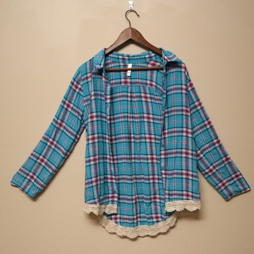 Blue and Pink Button Down Top